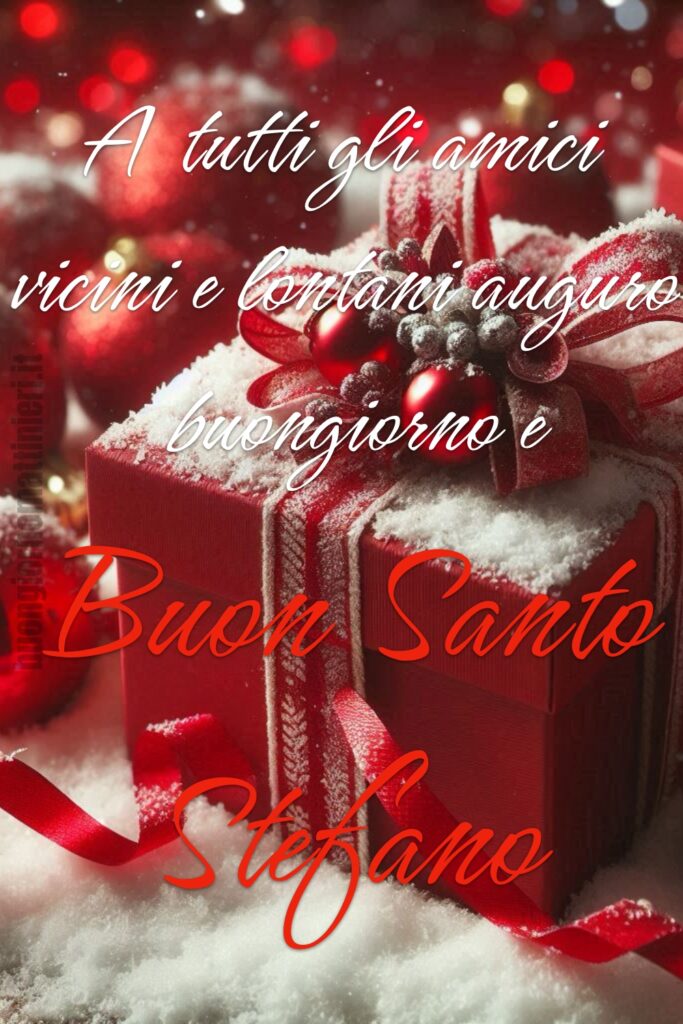 Un pacco regalo color rosso Natale per augurare a tutti Buon Santo Stefano!